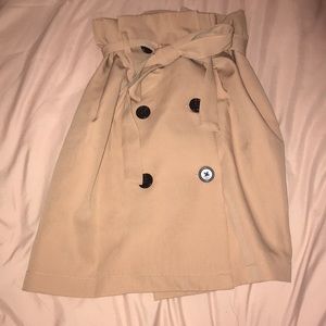 Ruffled High-Waisted Beige Skirt